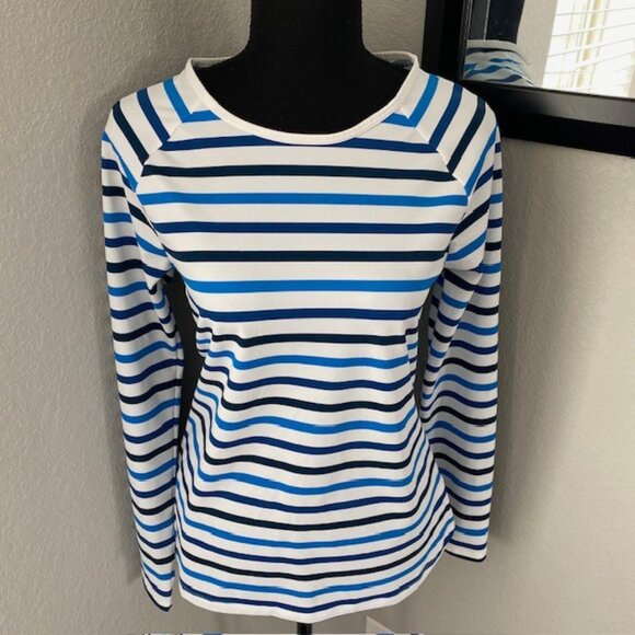 SPANX Ocean Stripe Coastal Blue Swim Shirt Rash Guard Medium - Picture 4 of 10